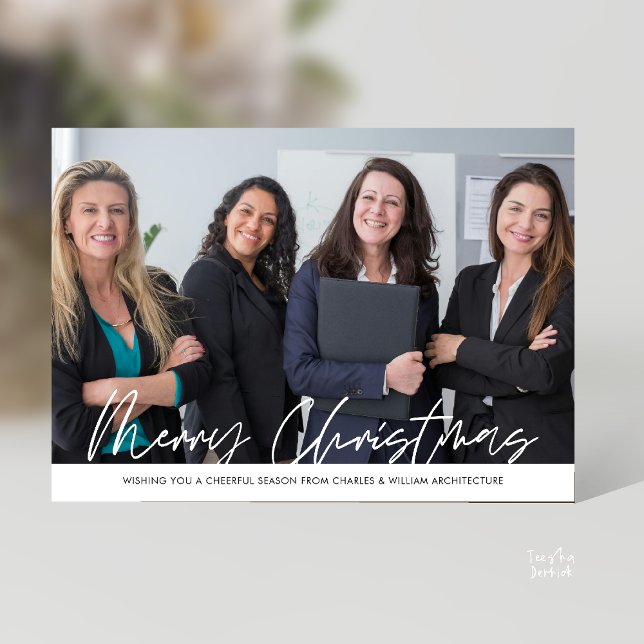 Cartão De Festividades Merry Christmas Business Team Photo (Merry Christmas Business Team Photo Modern minimal Holiday Card for Clients in Black and White theme)