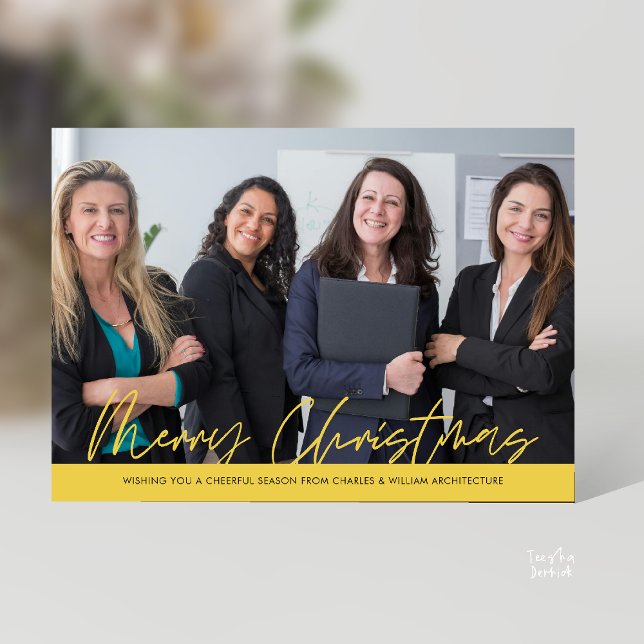 Cartão De Festividades Merry Christmas Business Team Photo (Merry Christmas Business Team Photo Modern minimal Holiday Card for Clients in Yellow Gold )