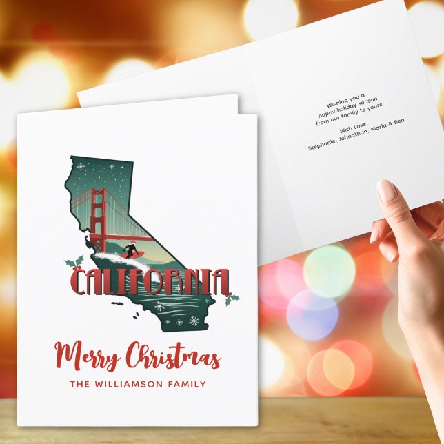 Cartão De Festividades Merry Christmas California State Holiday Card (Add text & Family name to personalize.  Matching items available in collection)