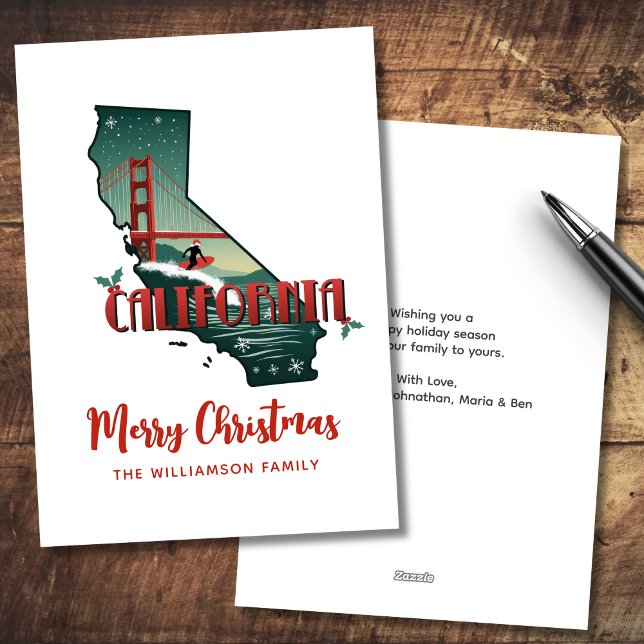 Cartão De Festividades Merry Christmas California State Holiday Card (Personalize with Family name, and message.  Matching items in the collection)
