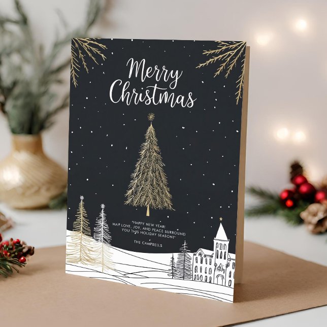 Cartão De Festividades Merry Christmas Calligraphy Scrip Folded (Criador carregado)