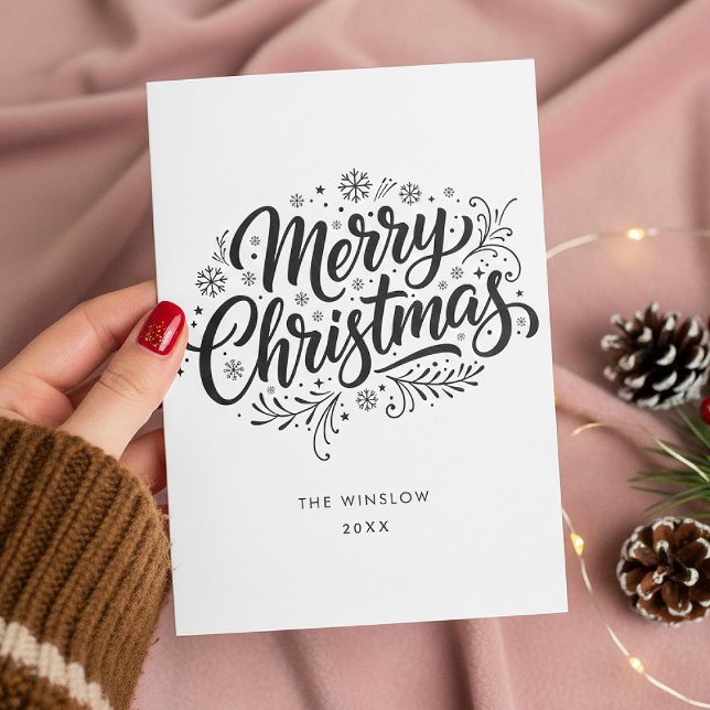 Cartão De Festividades Merry Christmas Card – Custom Name & Year, Modern (Criador carregado)