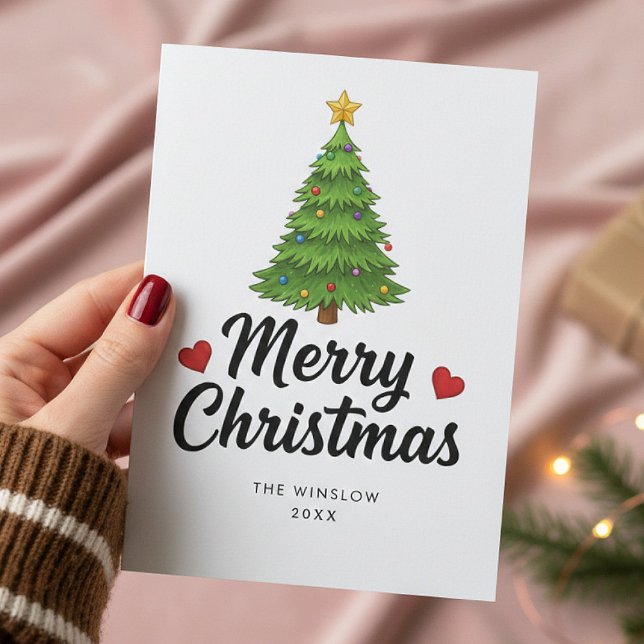 Cartão De Festividades Merry Christmas Card – Custom Name & Year, Modern (Criador carregado)
