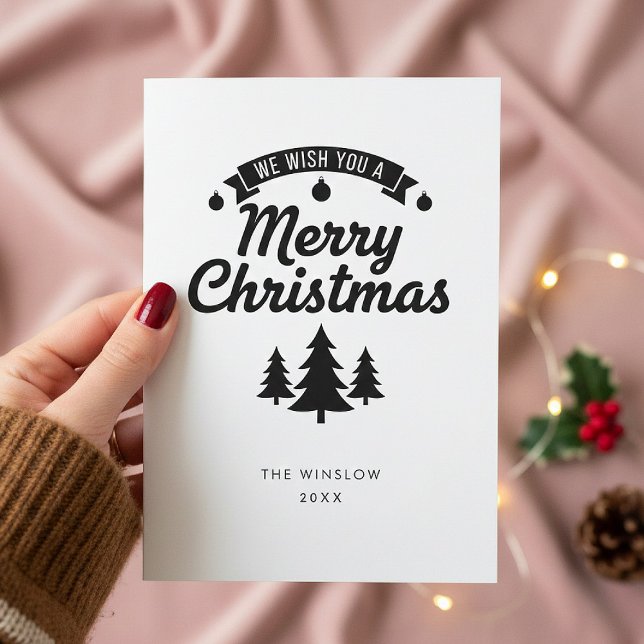 Cartão De Festividades Merry Christmas Card – Custom Name & Year, Modern (Criador carregado)