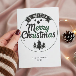 Cartão De Festividades Merry Christmas Card – Custom Name & Year, Modern