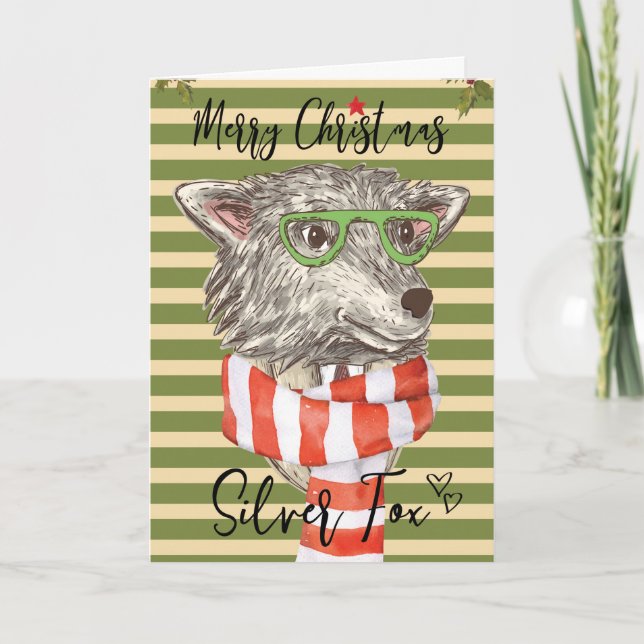 Cartão De Festividades merry christmas card funny silver fox (Frente)
