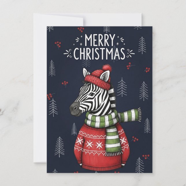 Cartão De Festividades Merry Christmas Card of Zebra In Knitted Sweater (Frente)