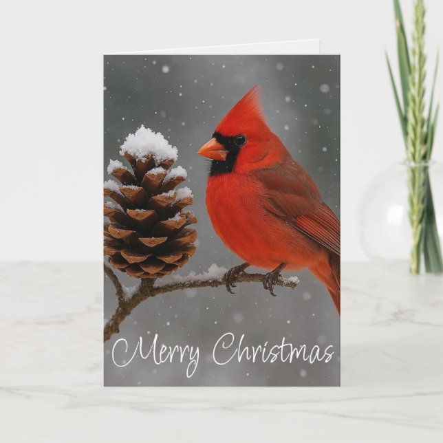Cartão De Festividades Merry Christmas Cardinal (Frente)