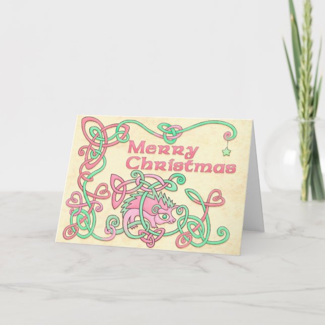Cartão De Festividades Merry Christmas Celtic hedgehog (Frente)