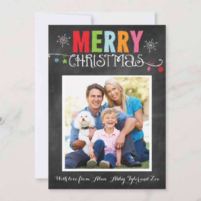 Cartão De Festividades Merry Christmas Chalkboard Doodle (Frente)