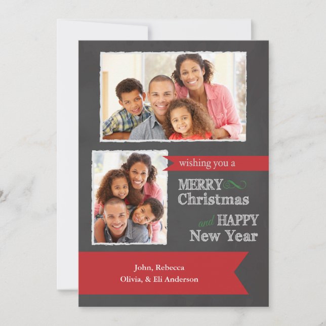 Cartão De Festividades Merry Christmas Chalkboard Photo Christmas card (Frente)