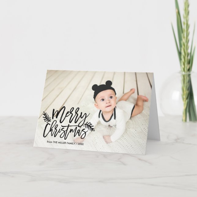 Cartão De Festividades Merry Christmas Chic Hand Lettered Holiday Photo (Frente)