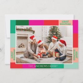 Cartão De Festividades Merry Christmas Color Block Photo Holiday Card