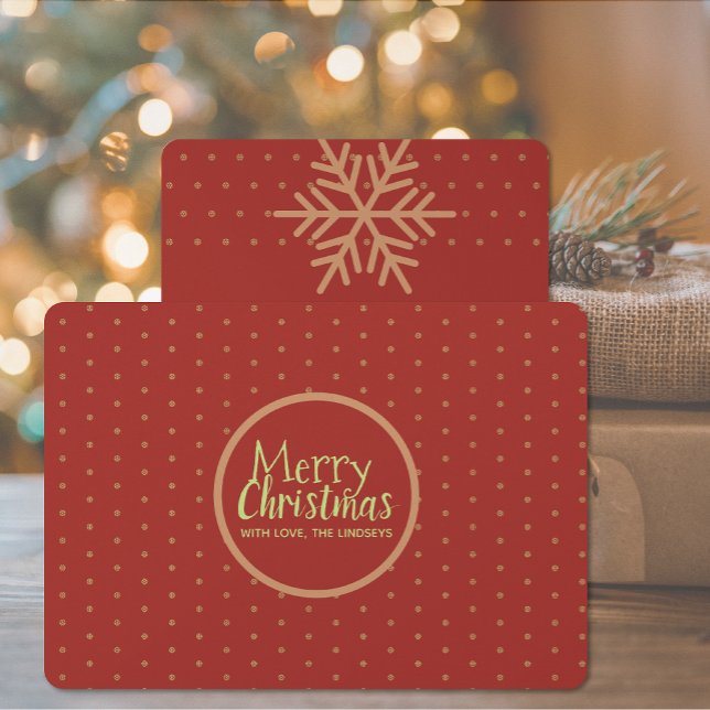 Cartão De Festividades Merry Christmas Custom Text Flat Holiday Card (Merry Christmas Red Greeting Card (non photo option))