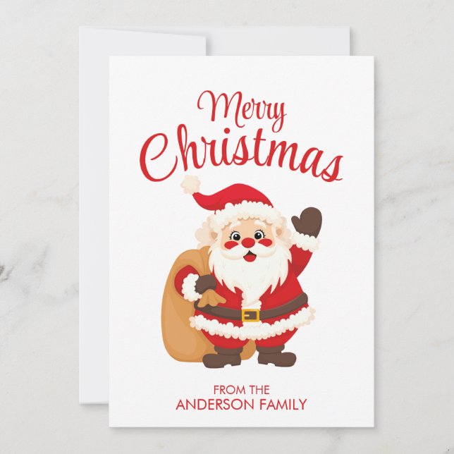 Cartão De Festividades Merry Christmas Cute Cartoon Santa Claus Simple (Frente)