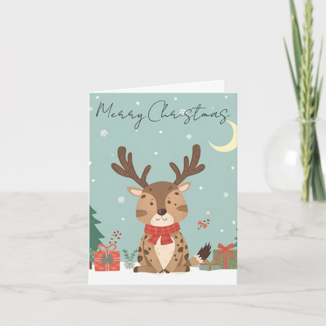 Cartão De Festividades Merry Christmas Cute Reindeer Christmas Card (Frente)