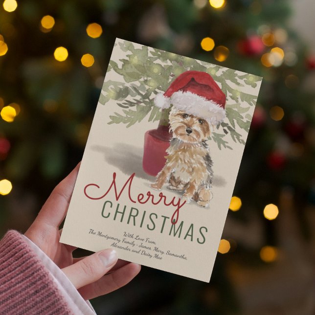 Cartão De Festividades Merry Christmas Cute Yorkshire Terrier (Criador carregado)