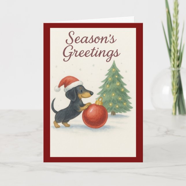 Cartão De Festividades Merry Christmas Dachshund dog card (Frente)