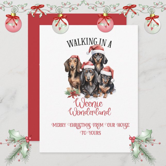 Cartão De Festividades Merry Christmas Dachshunds "Weenies" Christmas | (Criador carregado)