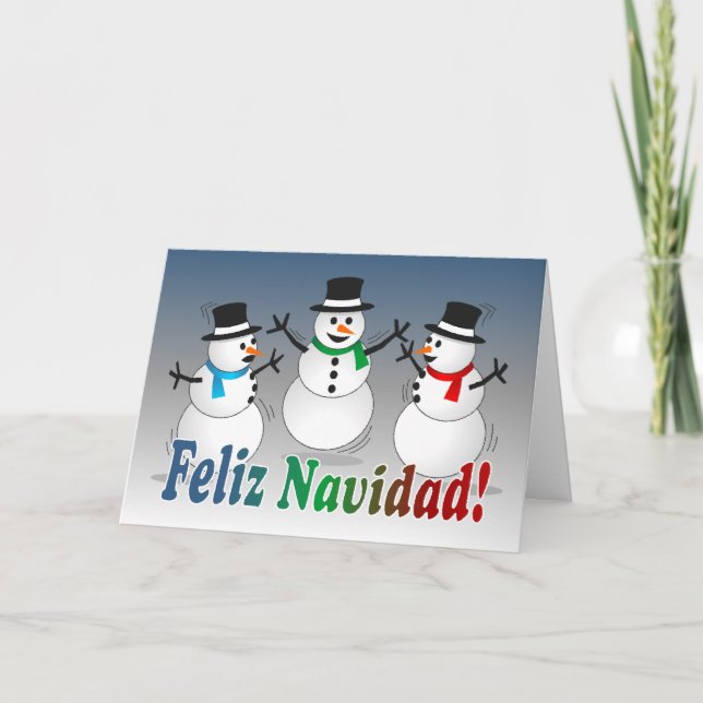 Cartão De Festividades Merry Christmas dancing snowmen - spanish (Frente)