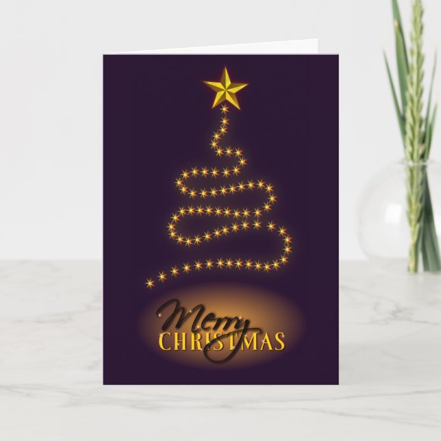 Cartão De Festividades Merry Christmas Dark Purple and Gold Greeting Card (Frente)