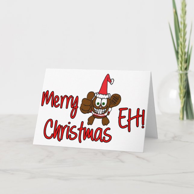 Cartão De Festividades Merry Christmas Eh! Beaver Greeting Card (Frente)