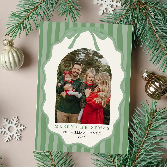 Cartão De Festividades Merry Christmas Elegant Bow Photo Holiday Card (Criador carregado)