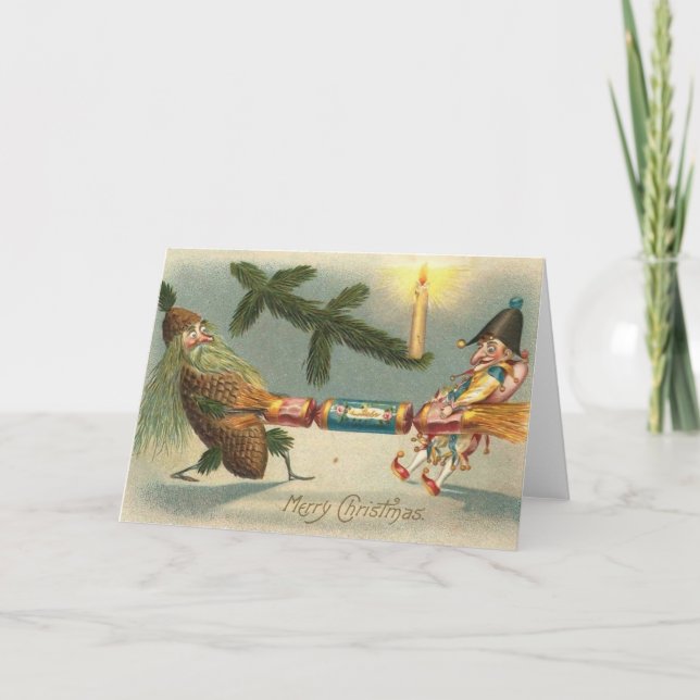 Cartão De Festividades Merry Christmas Elves Playing (Frente)