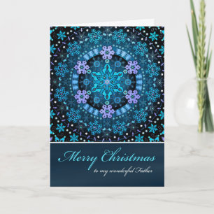 Cartão De Festividades Merry Christmas Father, Blue Boho Snowflakes