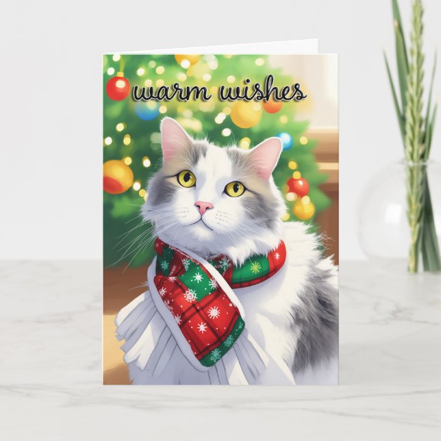 Cartão De Festividades Merry Christmas For Anyone Warm Wishes Cute Cat (Frente)