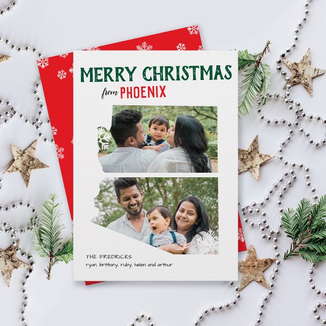 Cartão De Festividades Merry Christmas from Arizona Two Photo (two photo family Happy Holidays Merry Christmas from Arizona greeting card)