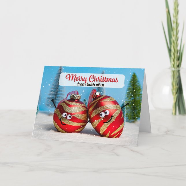Cartão De Festividades Merry Christmas From Both of Us Ornament Couple (Frente)