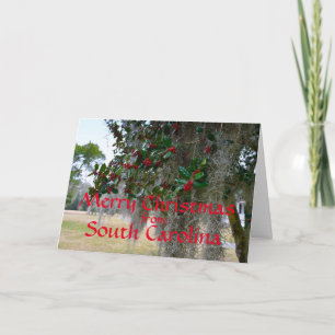Cartão De Festividades Merry Christmas from South Carolina (Red Text)