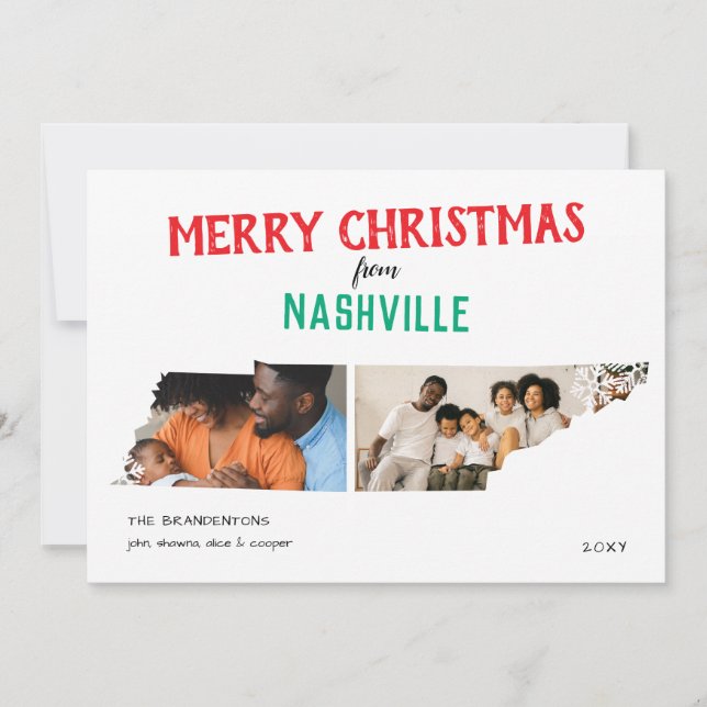 Cartão De Festividades Merry Christmas from Tennessee Two Photo Card (Frente)