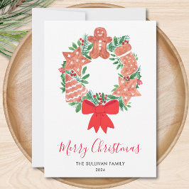 Cartão De Festividades Merry Christmas Gingerbread Cookie Wreath