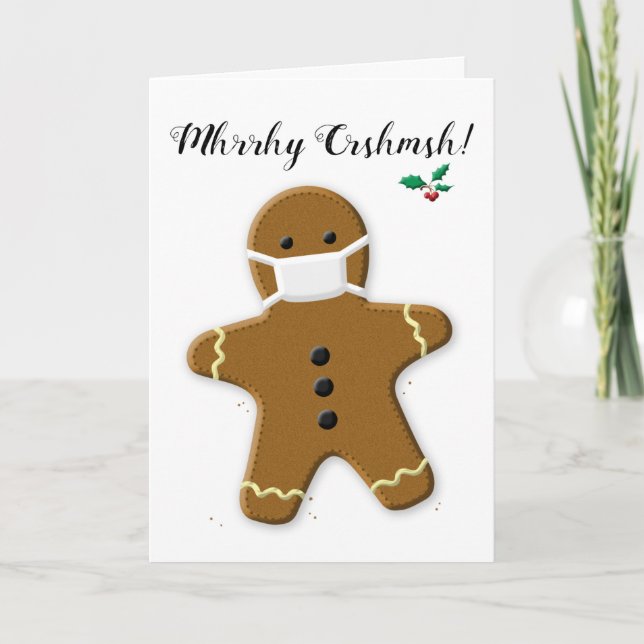 Cartão De Festividades Merry Christmas Gingerbread Man with Face Mask (Frente)
