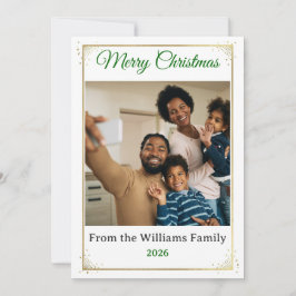 Cartão De Festividades Merry Christmas Gold Border Family Photo