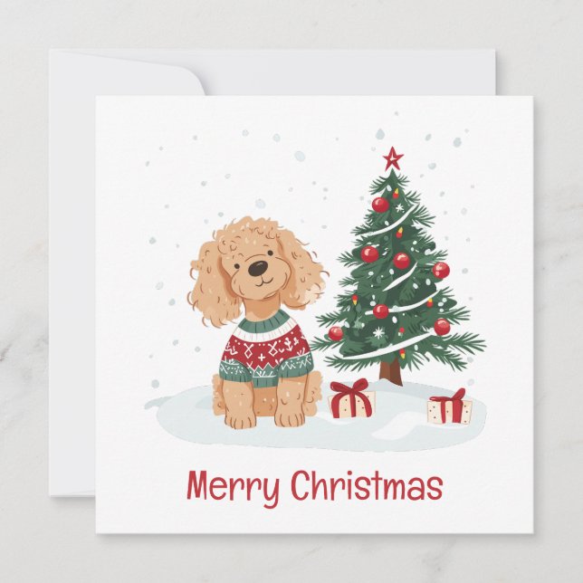 Cartão De Festividades Merry Christmas Goldendoodle Dog (Frente)
