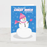 Cartão De Festividades Merry Christmas Great Niece Cute Snowman<br><div class="desc">This adorable snowgirl is enjoying the beautiful snowflakes falling all around on a chilly winter day. A cute way to wish your great niece a Merry Christmas!</div>