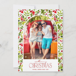 Cartão De Festividades Merry Christmas Greenery and Holly Photo