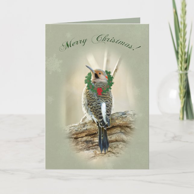Cartão De Festividades Merry Christmas Greeting - Northern Flicker (Frente)