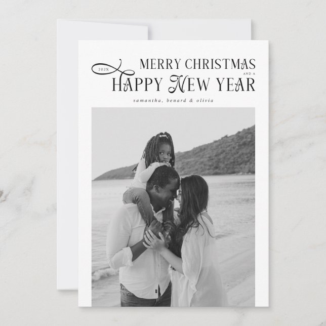 Cartão De Festividades Merry Christmas Happy New Year Family 4 Photos (Frente)