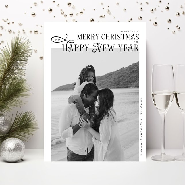 Cartão De Festividades Merry Christmas Happy New Year Family 4 Photos (Criador carregado)