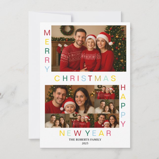 Cartão De Festividades Merry Christmas Happy New Year Family Card (Frente)