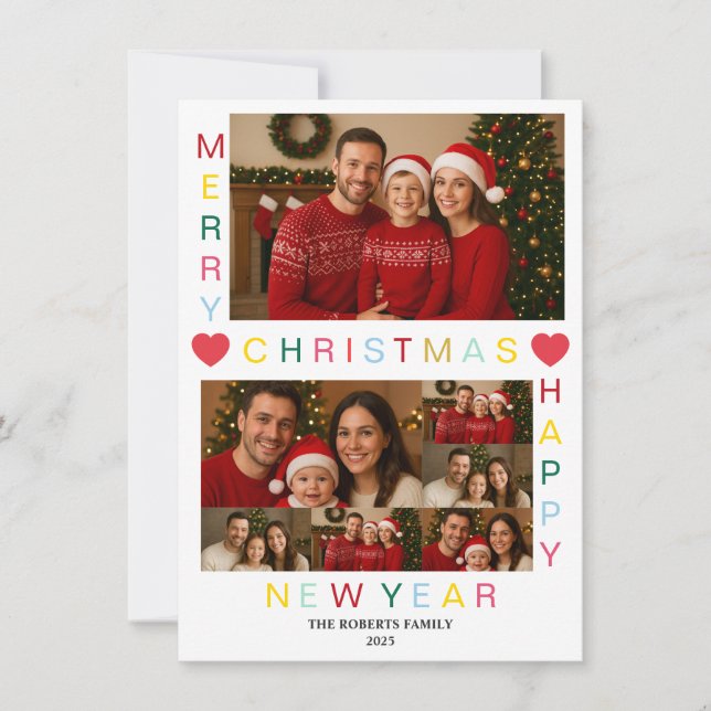 Cartão De Festividades Merry Christmas Happy New Year Family Card (Frente)