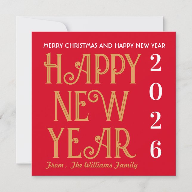 Cartão De Festividades Merry Christmas &Happy New Year Flat Holiday Card (Frente)