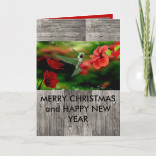 Cartão De Festividades Merry Christmas & Happy New year hummingbird card