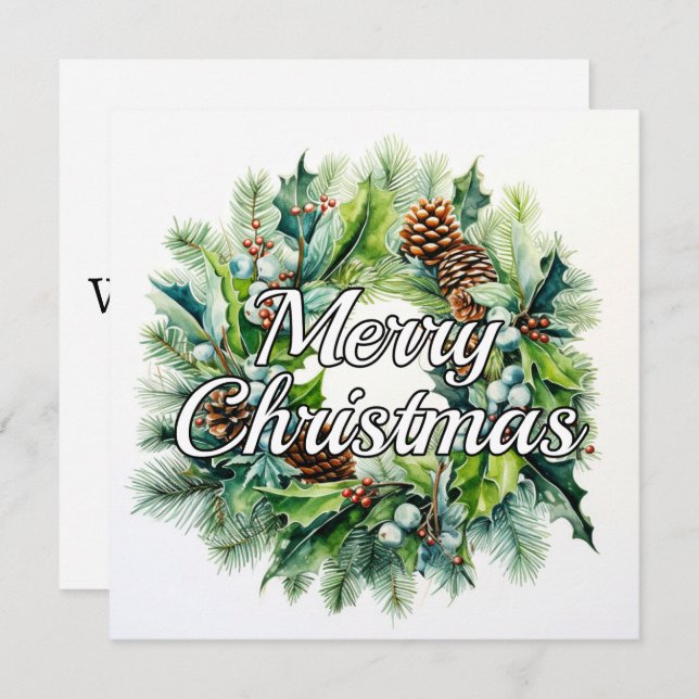 Cartão De Festividades Merry Christmas Holiday Wreath (Frente/Verso)