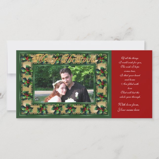 Cartão De Festividades Merry Christmas Holly frame photo card (Frente)