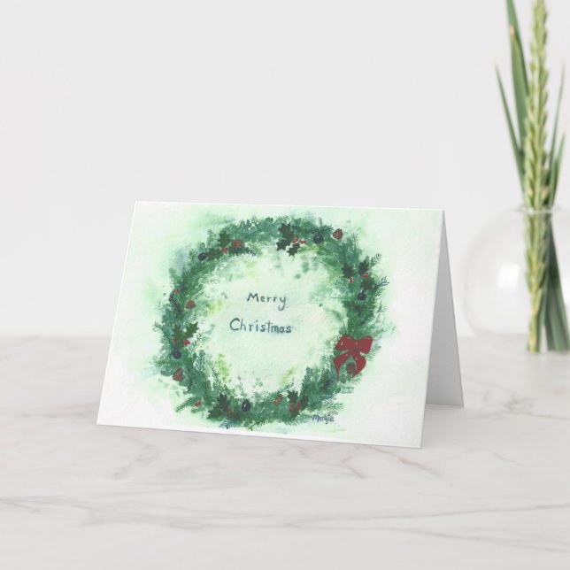 Cartão De Festividades "Merry Christmas" Holly  Wreath card (Frente)